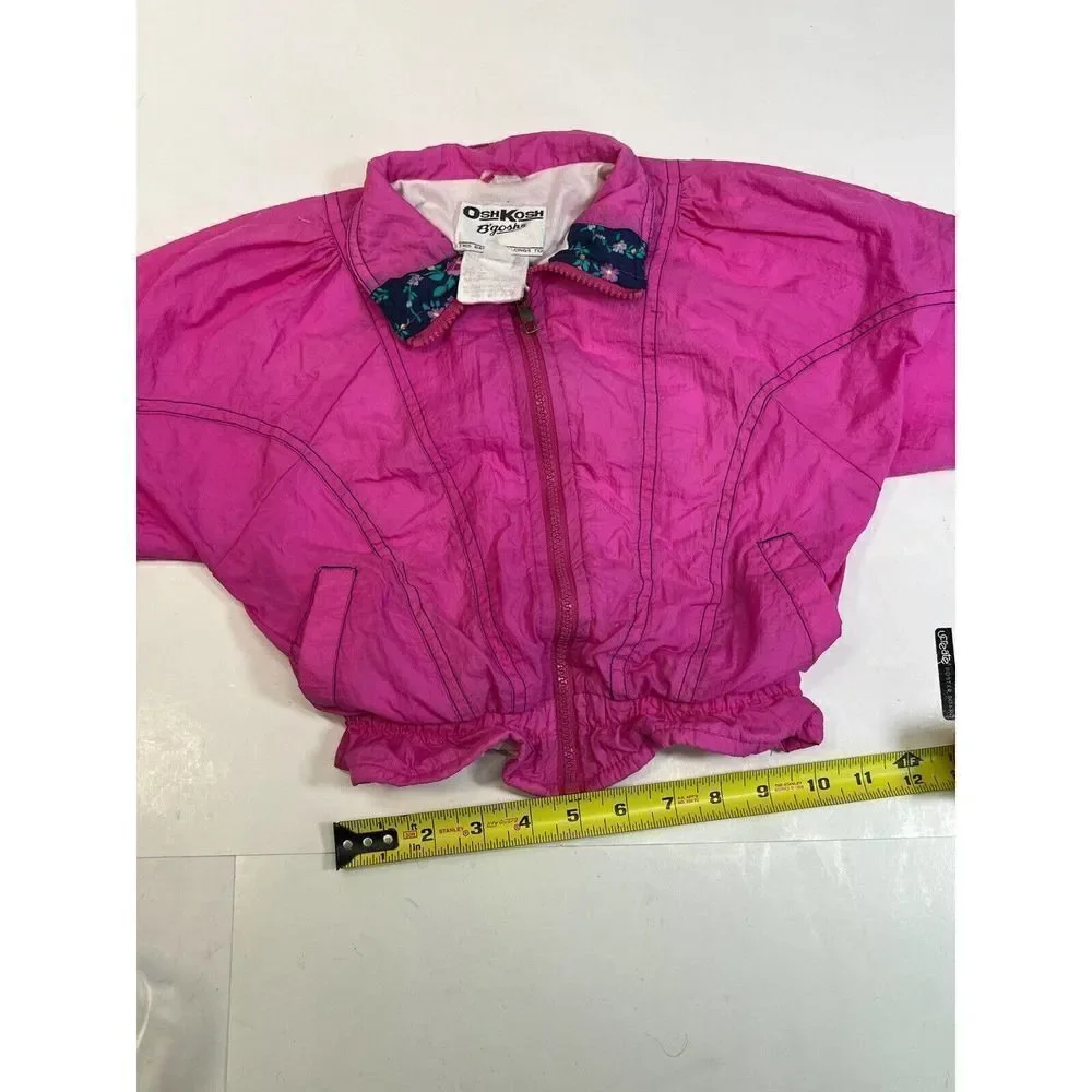 Vintage Oshkosh B’Gosh Hot Pink Windbreaker Sz S‎ 3-4 Lined Zip Up Jacket